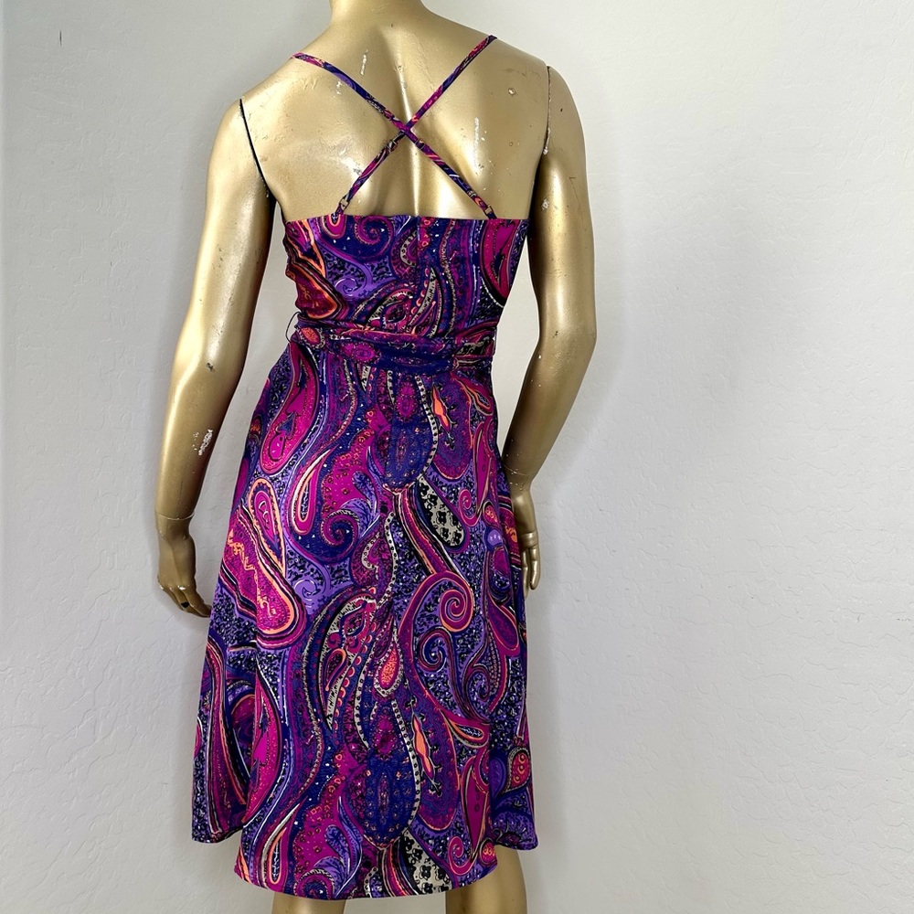 TRINA TURK DEVENDRA ‘ULTRA VIOLET’ 100% Silk fit & flare paisley print dress 0 - Picture 2 of 10